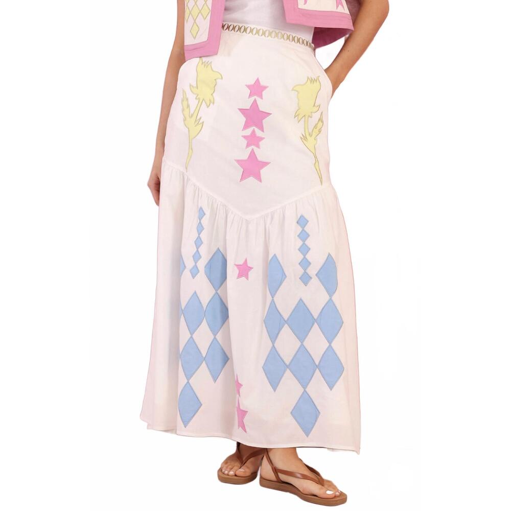 NEW VERO ALFIE carousel maxi skirt in white